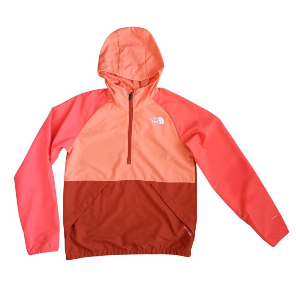 The North Face Youth XL Windbreaker Jacket Orange Colorblock Hooded Lightweight